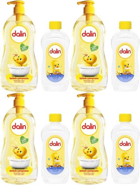 Dalin Bebek Şampuanı Klasik 700ML Pompalı + 100ML Bebek Yağı (Rahat ve Mutlu) (4 Lü Set)