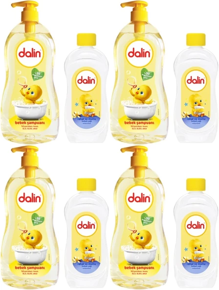 Dalin Bebek Şampuanı Klasik 700ML Pompalı + 100ML Bebek Yağı (Rahat ve Mutlu) (4 Lü Set)