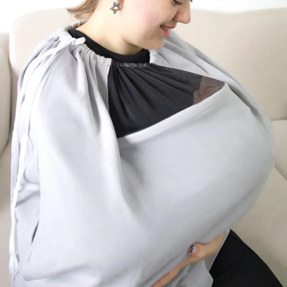 BabyJem Tül Pencereli Emzirme Önlüğü 735 Gri - 2