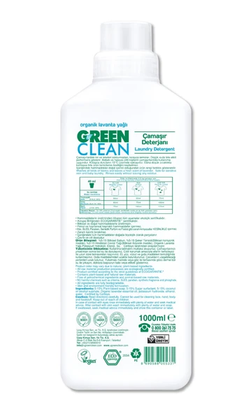 Green Clean Bitkisel Çamaşır Deterjanı 1000 ml (20 Yıkama) - 2