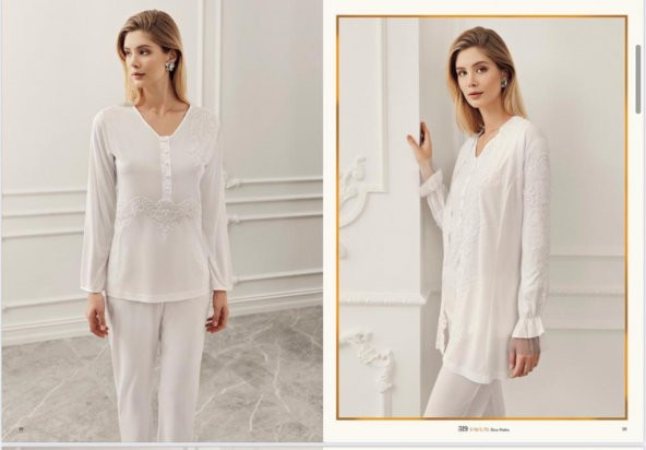 PERİN 319  ECRU  Hamile Lohusa 3 Lü Pijama Sabahlık Takım - 5