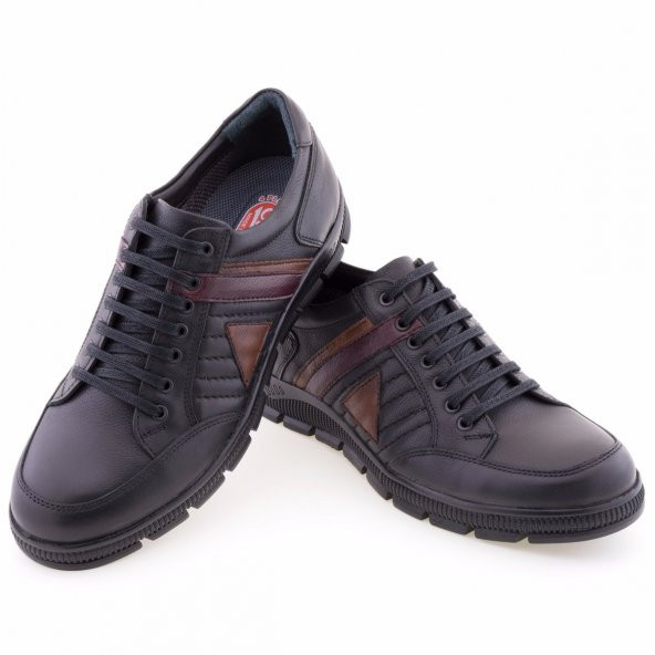 Siyah Şerit Dikişli Parça Motifli Bağcıklı Günlük Erkek Ayakkabı