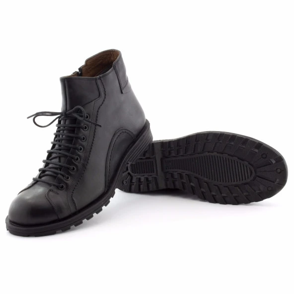 Siyah Bağcık Motifli Fermuarlı Klasik Erkek Bot - 2