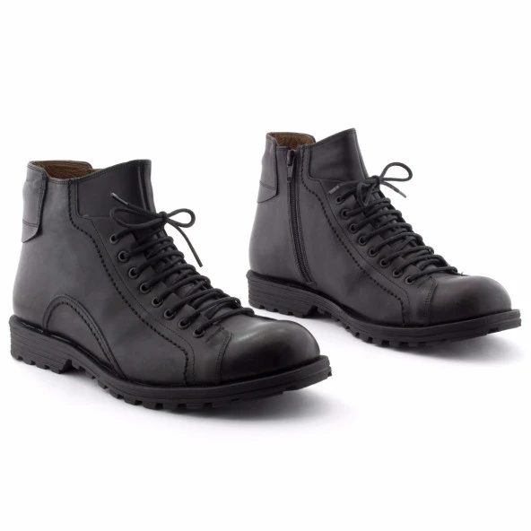 Siyah Bağcık Motifli Fermuarlı Klasik Erkek Bot - 3