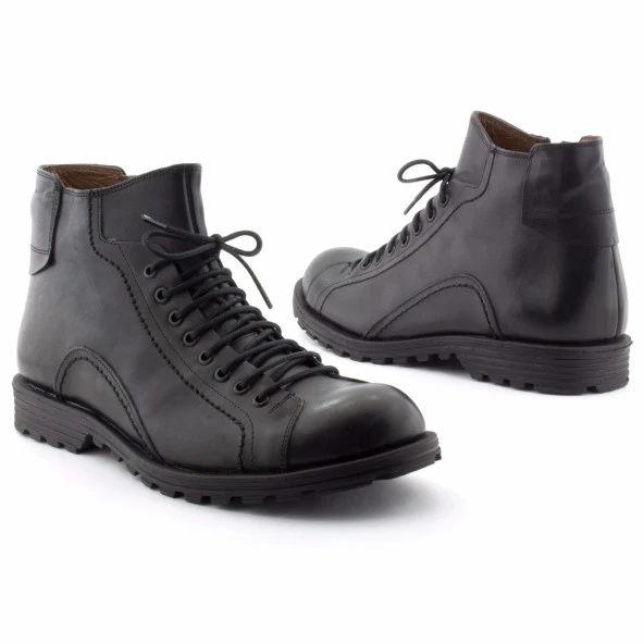 Siyah Bağcık Motifli Fermuarlı Klasik Erkek Bot - 4