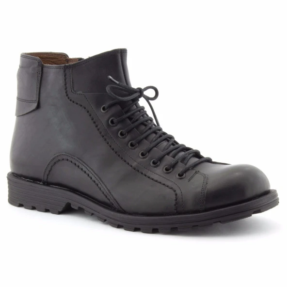 Siyah Bağcık Motifli Fermuarlı Klasik Erkek Bot - 5