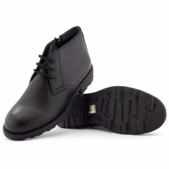 Siyah Düz Burunlu Bağcıklı Fermuarlı Klasik Erkek Bot - 2