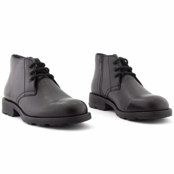 Siyah Düz Burunlu Bağcıklı Fermuarlı Klasik Erkek Bot - 3