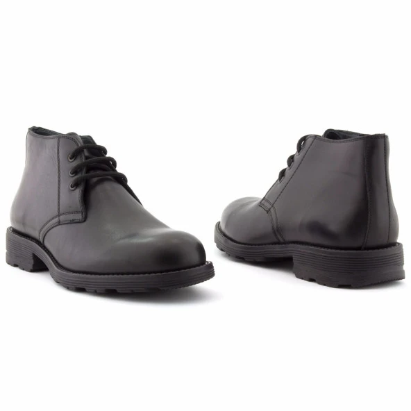 Siyah Düz Burunlu Bağcıklı Fermuarlı Klasik Erkek Bot - 4