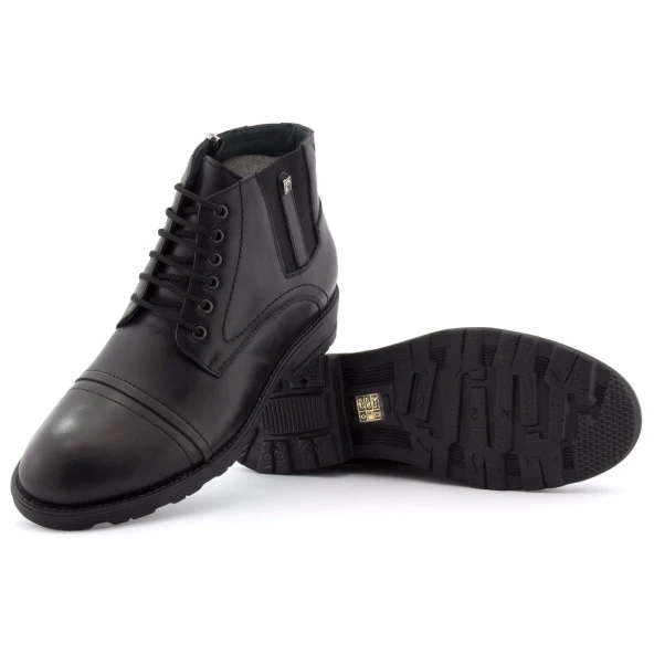 Siyah Lastik Konçlu Bağcıklı Fermuarlı Klasik Erkek Bot - 2