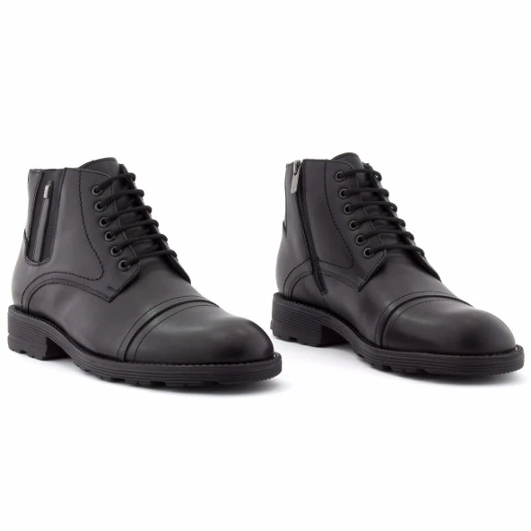 Siyah Lastik Konçlu Bağcıklı Fermuarlı Klasik Erkek Bot - 3