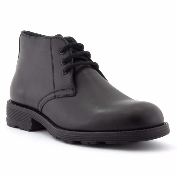 Siyah Düz Burunlu Bağcıklı Fermuarlı Klasik Erkek Bot - 5