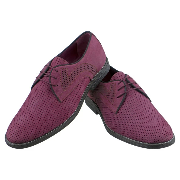 Bordo Nubuk Delikli Bağcıklı Erkek Ayakkabı