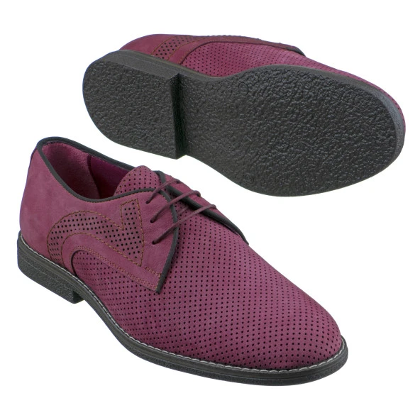 Bordo Nubuk Delikli Bağcıklı Erkek Ayakkabı - 2