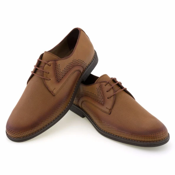 Taba Baskılı Lazer İşlemeli Bağcıklı Klasik Erkek Ayakkabı