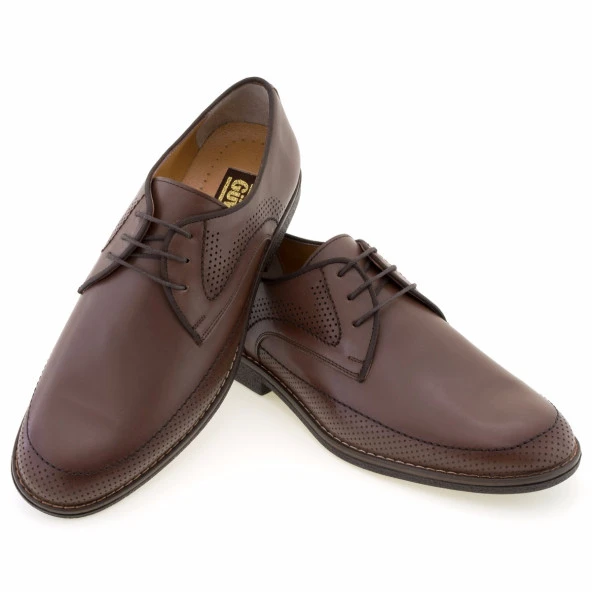 Kahverengi Lazer İşlemeli Bağcıklı Klasik Erkek Ayakkabı