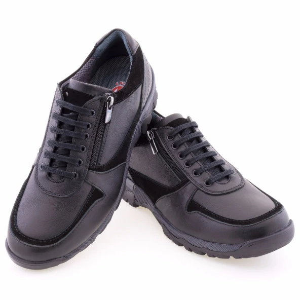 Siyah Süet Şeritli Bağcıklı Fermuarlı Günlük Erkek Ayakkabı