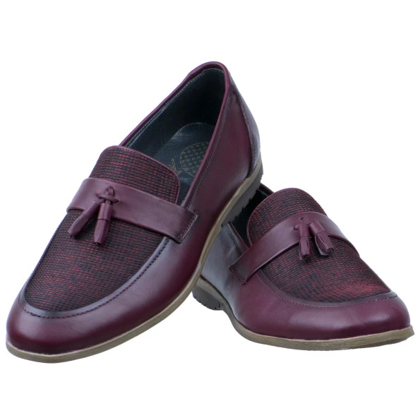 Bordo Hasırlı Püsküllü Klasik Erkek Ayakkabı