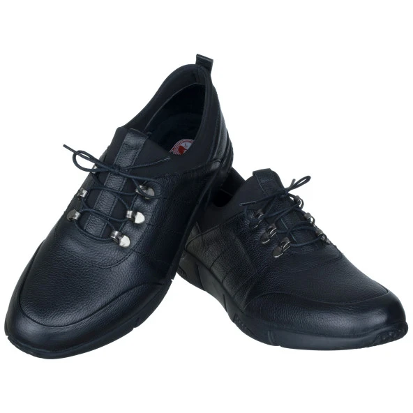 Siyah Dikiş Motifli Neoprenli Bağcıklı Erkek Ayakkabı