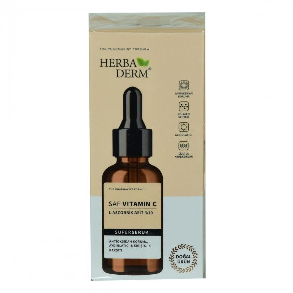 Herbaderm Superserum Saf Vitamin C Antioksidant Aydınlatıcı Kırışıklık Karşıtı Doğal Yüz Serumu 30 ML