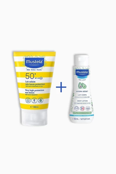 Mustela Spf50+ Çok Yüksek Koruma Faktörlü Güneş Losyonu 200ml + Hydrabebe Vücut Losyonu 100ml SKT 31/03/25 - 2
