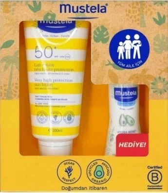 Mustela Spf50+ Çok Yüksek Koruma Faktörlü Güneş Losyonu 200ml + Hydrabebe Vücut Losyonu 100ml SKT 31/03/25