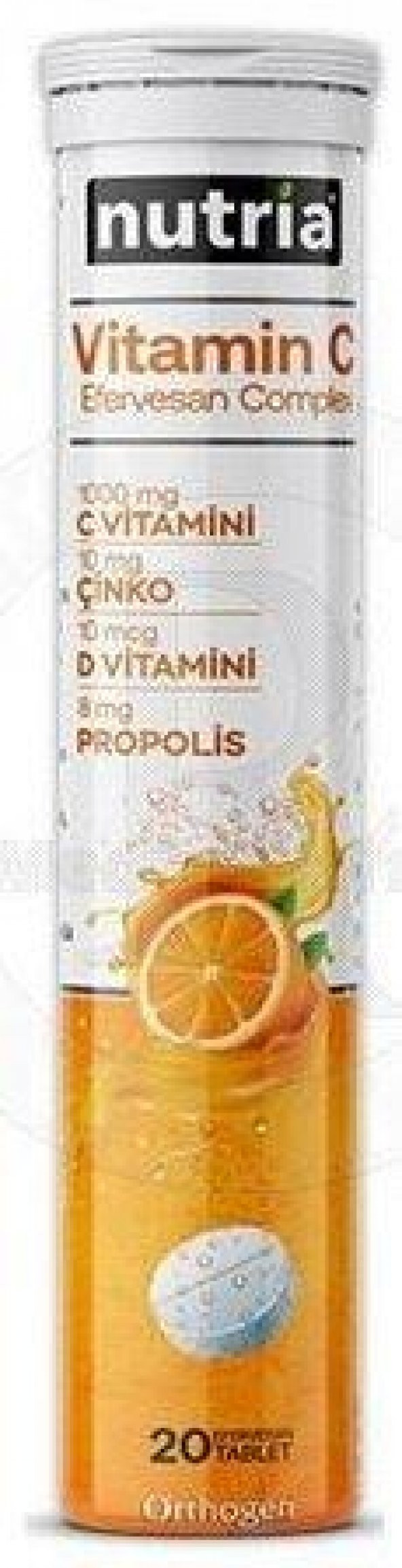 Orthogen Nutria Çinko , Vitamin C ,20 Efervesanlar , Propolis , Vitamin D3