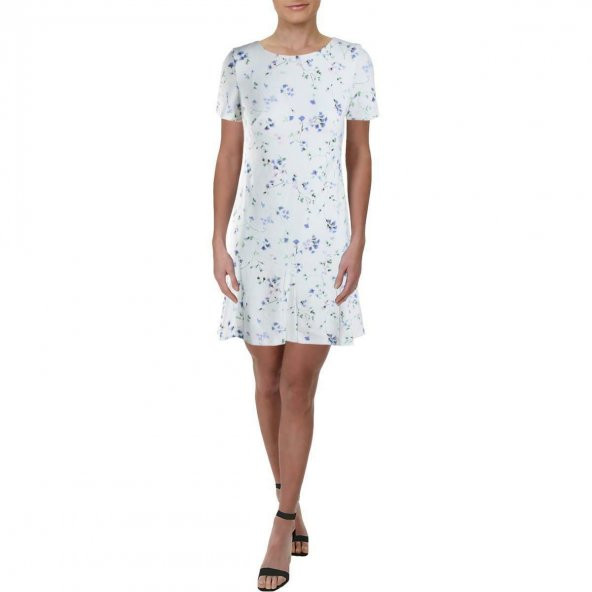 Bayan Çiçek Desenli Kısa Kollu Elbise