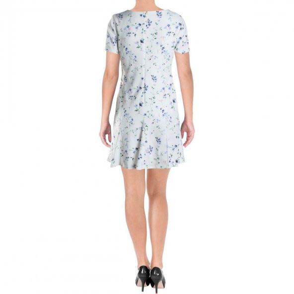 Bayan Çiçek Desenli Kısa Kollu Elbise - 2