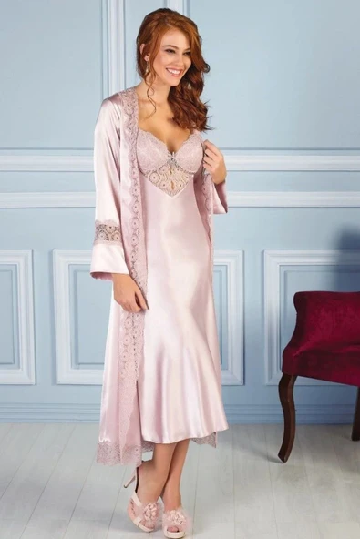 Pierre Cardin 6695 Kadın 6 Parça Kaplı Uzun Gecelik Sabahlık Çeyiz Set Takım - 6