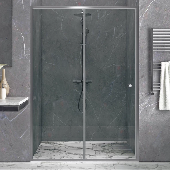 Sanica Tek Ön Cephe Duşakabin 1 Sabit 1 Kayar 5 mm Temperli Cam Mat Krom 135 cm Genişlik 188 cm H ürün görseli