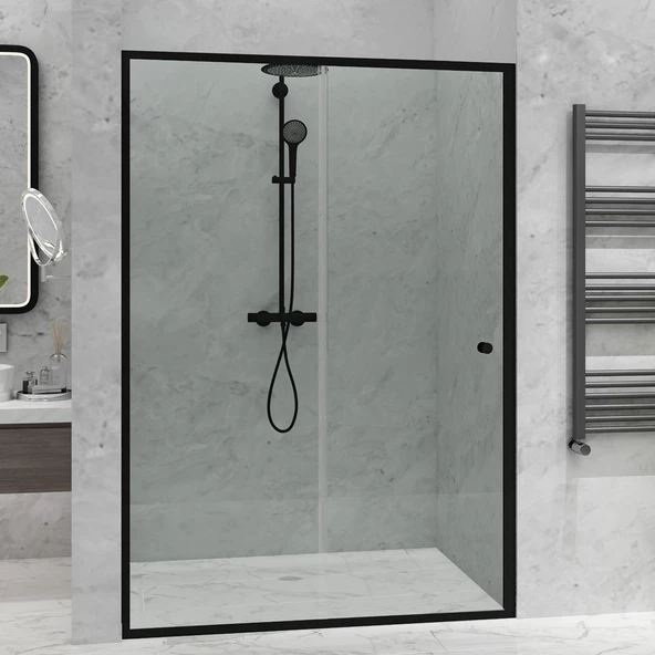 Sanica Tek Ön Cephe Duşakabin 1 Sabit 1 Kayar 5 mm Temperli Cam Siyah 135 cm Genişlik 188 cm H ürün görseli 1