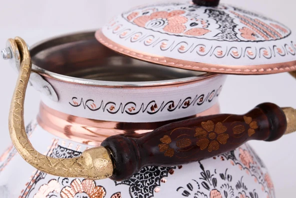 Erzincan El İşlemeli Bakır NOSTALJİ ÇAYDANLIK NO:3 BEYAZ - 3