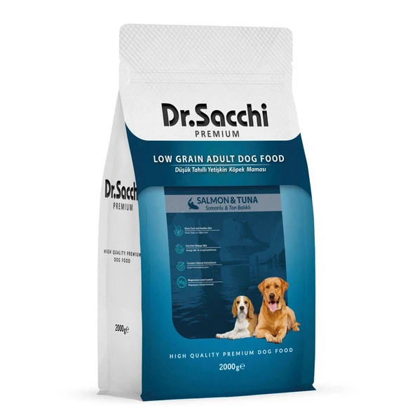 Dr.Sacchi Premium Düşük Tahıllı Somonlu ve Ton Balıklı Yetişkin Köpek Maması 2 Kg ürün görseli 1