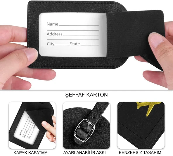 BAVUL VALİZ ETİKETİ 3 ADET , DERİ BAVUL ASKISI , ADRES ETİKETLİ BAVUL İÇİN SEYHAT ÇANTALARINIZI HIZLI BULMANIZ İÇİN. - 2