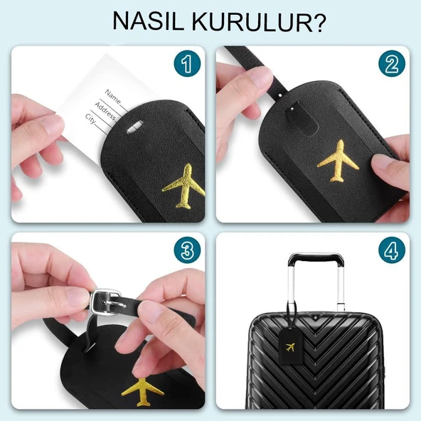 BAVUL VALİZ ETİKETİ 3 ADET , DERİ BAVUL ASKISI , ADRES ETİKETLİ BAVUL İÇİN SEYHAT ÇANTALARINIZI HIZLI BULMANIZ İÇİN. - 4