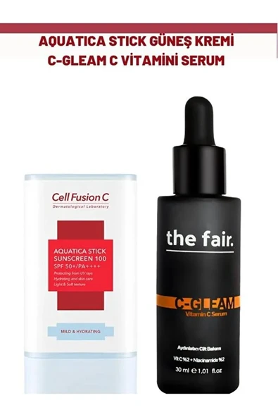 Cell Fusion C Aquatica Stick Güneş Kremi ve the fair. C Gleam C Vitamini Serumu Set ürün görseli 1