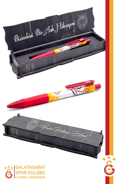 Galatasaray Orijinal Lisanslı Lüks Versatil Uçlu Kalem 0.7 Hediyelik Ahşap Kutulu