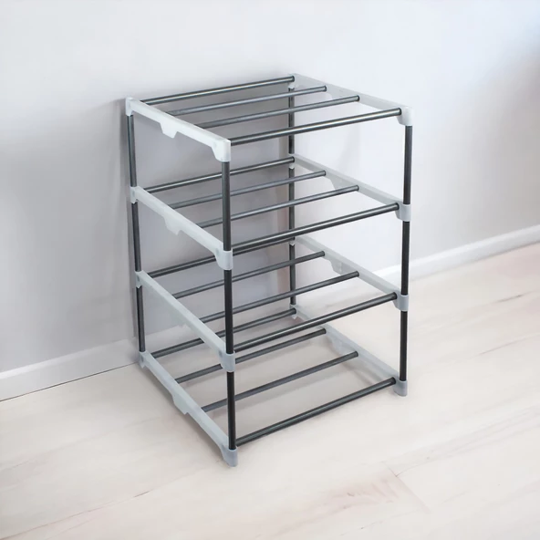 Metal Borulu 4 Katlı Ayakkabılık Çok Amaçlı Organizer Raf Banyo Kiler Metal Hurç - 3