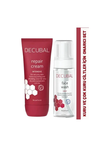 Decubal Kuru ve Çok Kuru Ciltler İçin Onarıcı Krem ve Yüz Temizleme Köpüğü Seti ürün görseli 1