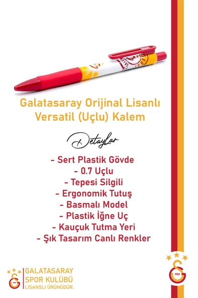 Galatasaray Orijinal Lisanslı Lüks Versatil Uçlu Kalem 0.7 Hediyelik Ahşap Kutulu - 2
