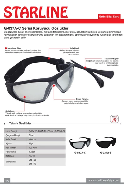 Çok Amaçlı Koruyucu GözlüK G-037A-C Serisi Starline - 3