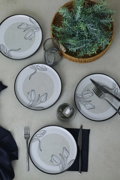 Keramika Keraart Shade Flowers Nordic Pasta Tabağı 22 Cm 6 Adet 21848 - 3