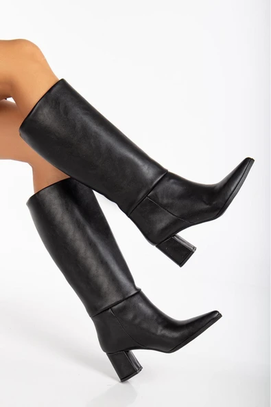 FADİYA Siyah Sivri Burunlu Çekme Çizme - Resim 4