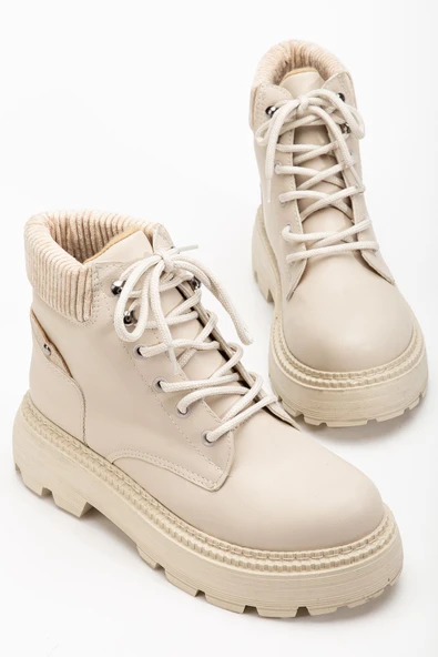 JOO Krem Cilt Cat Bağcık Detaylı Kadın Bot - Resim 7