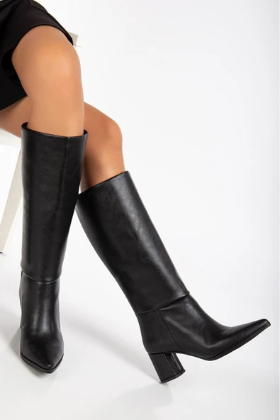 FADİYA Siyah Sivri Burunlu Çekme Çizme - Resim 6