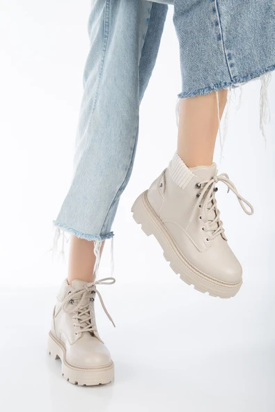 JOO Krem Cilt Cat Bağcık Detaylı Kadın Bot - Resim 6