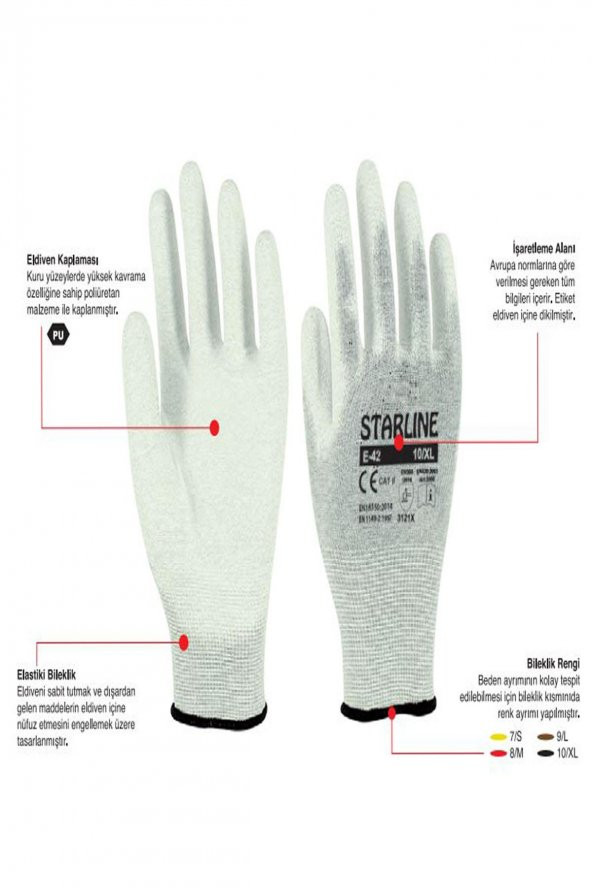 Starline E-42 Antistatik Pu Eldiven Beden 10 Numara - 7
