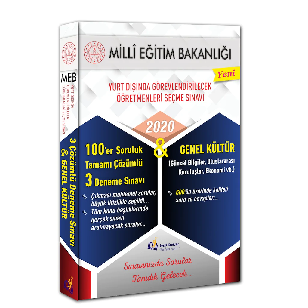 2020 MEB Yurt Dışında Görevlendirilecek Öğretmenleri Seçme Sınavı 3 Çözümlü Deneme ve Güncel Bilgiler Soru Bankası Next Kariyer Yayınları