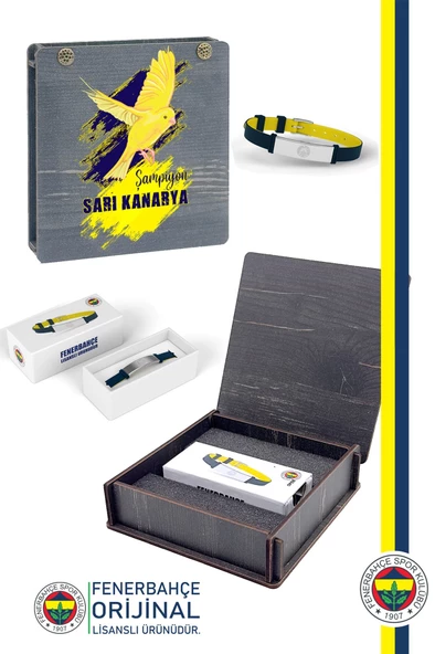 Fenerbahçe Orijinal Lisanslı Fashion Ayarlanabilir Bileklik Kanarya Baskılı Hediyelik Ahşap Kutulu